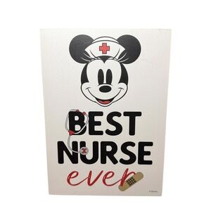 Disney Minnie Mouse Best Nurse Ever Wood Wall Sign Plaque 5x7 Silver Buffalo